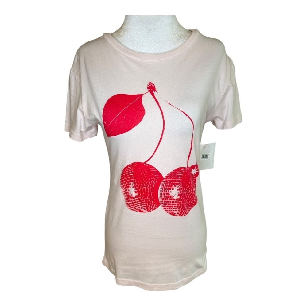 Golden Hour XS T-Shirt Pink Red Disco Cherry Graphic Tee Short Sleeve Top‎